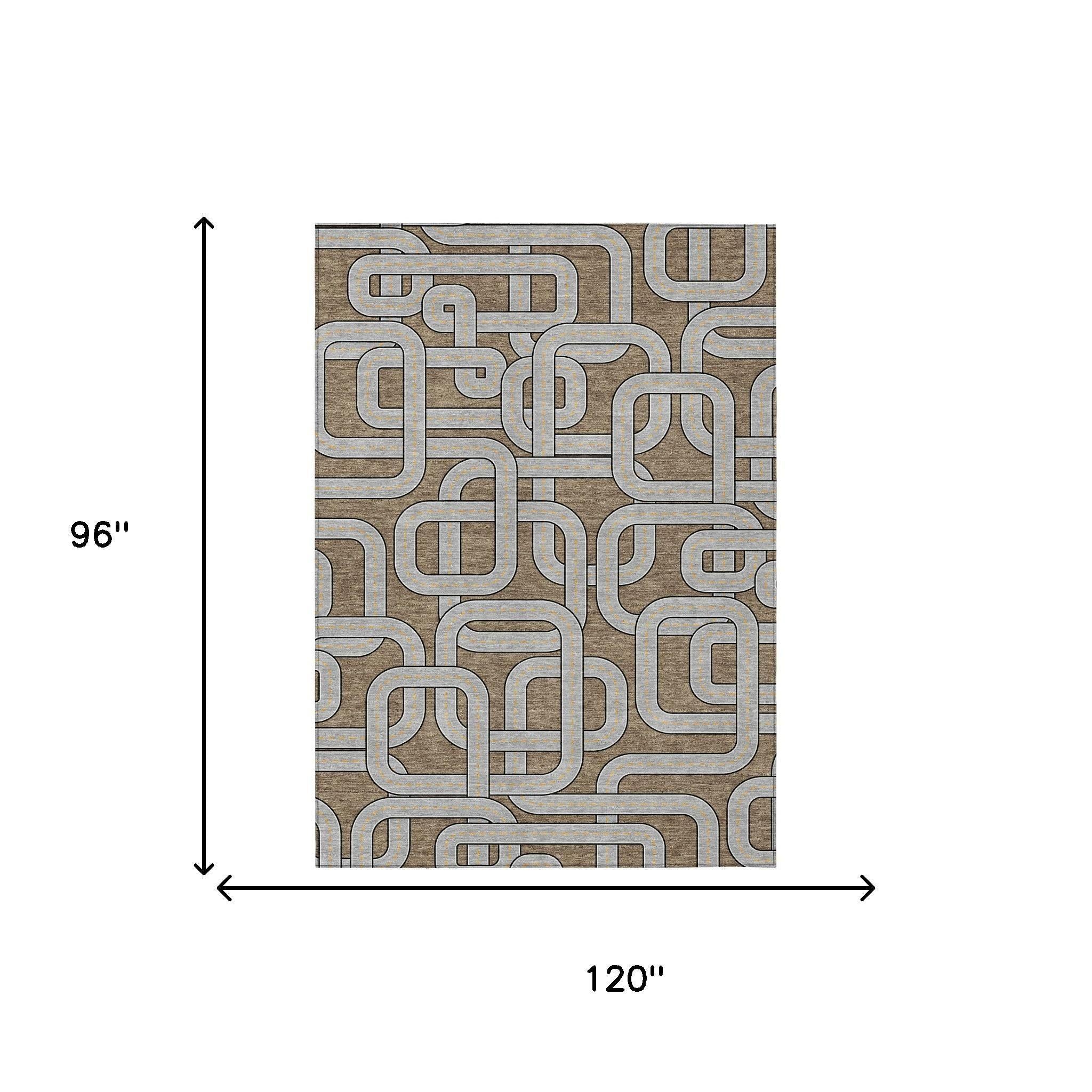 8' X 10' Brown And Gray Geometric Washable Indoor Outdoor Area Rug Homeroots Outdoor