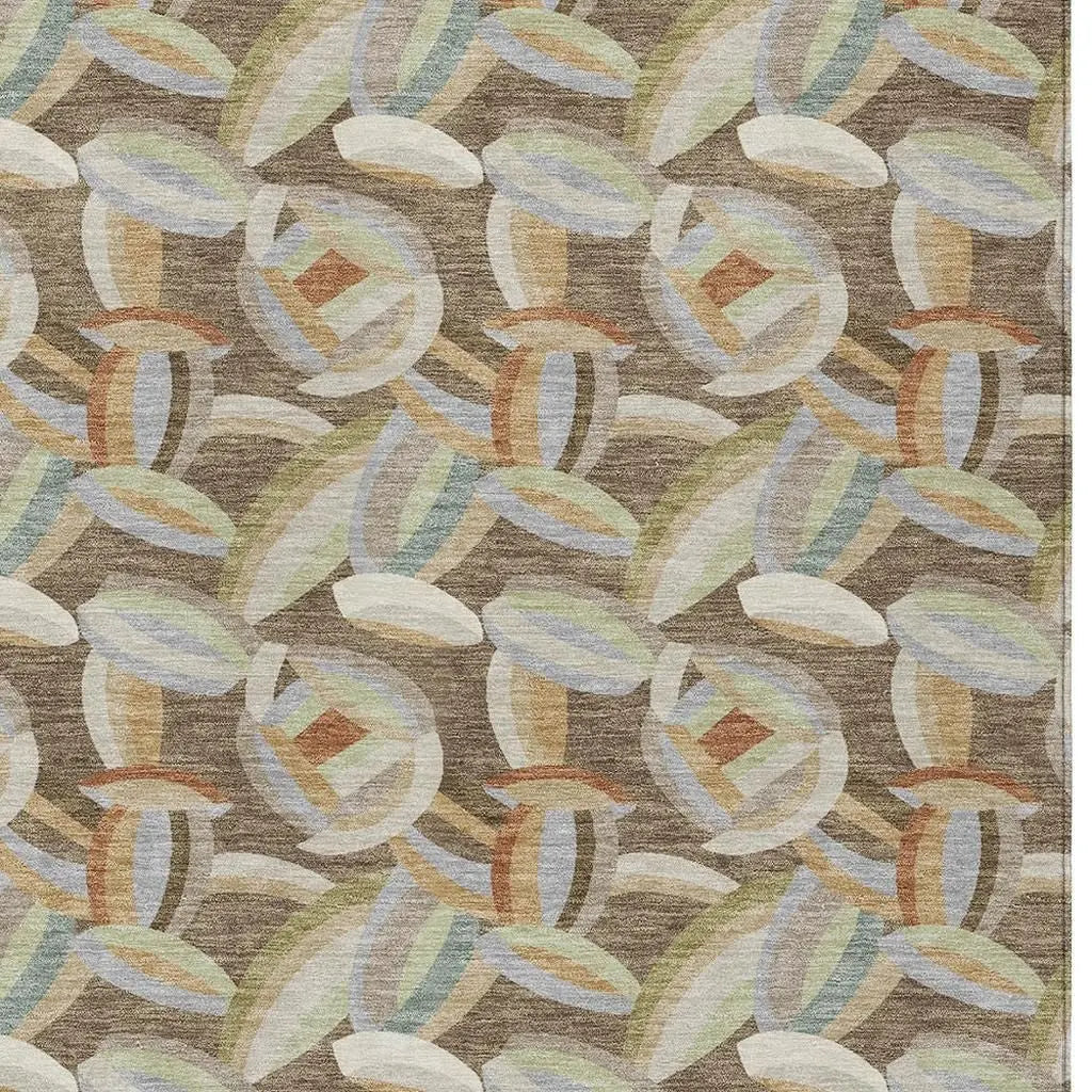 8' X 10' Brown And Ivory Abstract Washable Indoor Outdoor Area Rug Homeroots Outdoor