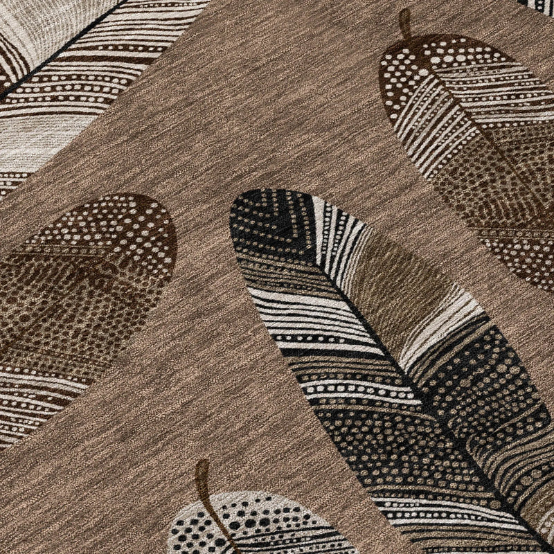 8' X 10' Brown And Ivory Botanical Leaves Washable Indoor Outdoor Area Rug Homeroots Outdoor