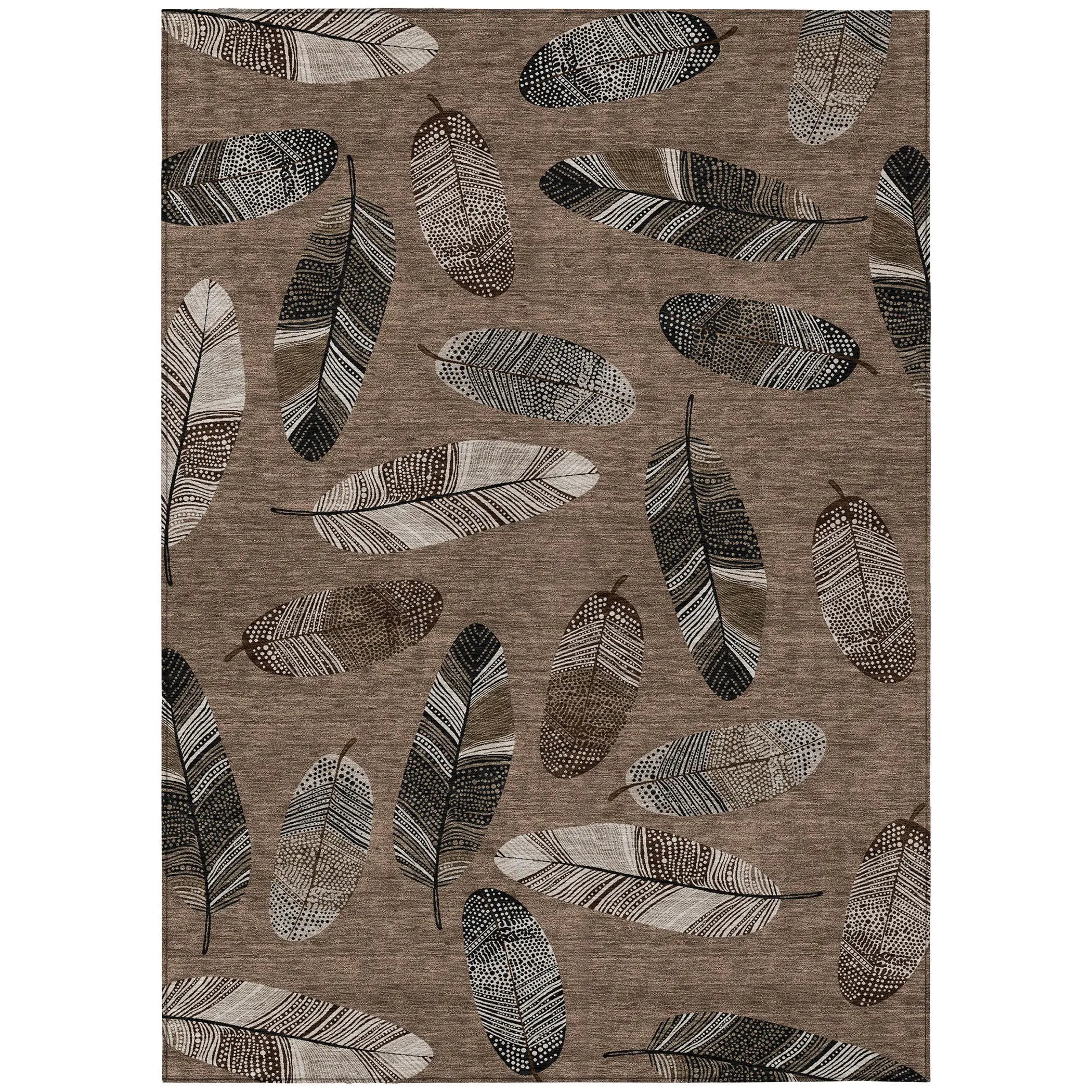 8' X 10' Brown And Ivory Botanical Leaves Washable Indoor Outdoor Area Rug Homeroots Outdoor