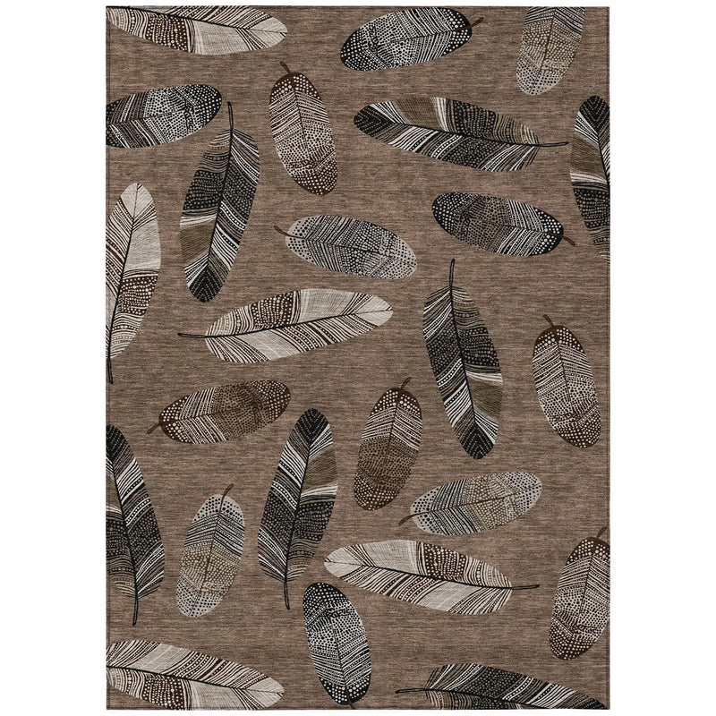 8' X 10' Brown And Ivory Botanical Leaves Washable Indoor Outdoor Area Rug Homeroots Outdoor