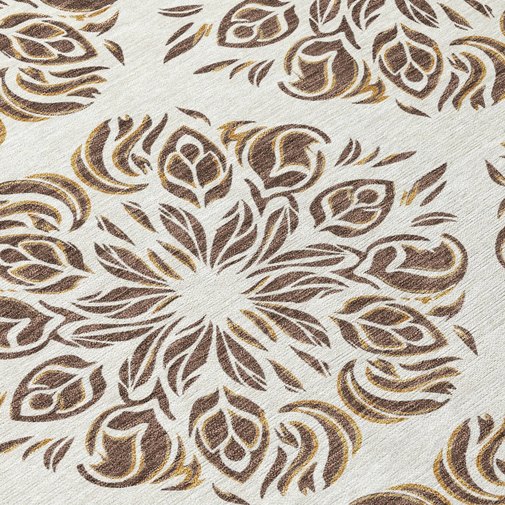 8' X 10' Brown And Ivory Damask Washable Indoor Outdoor Area Rug Homeroots Outdoor