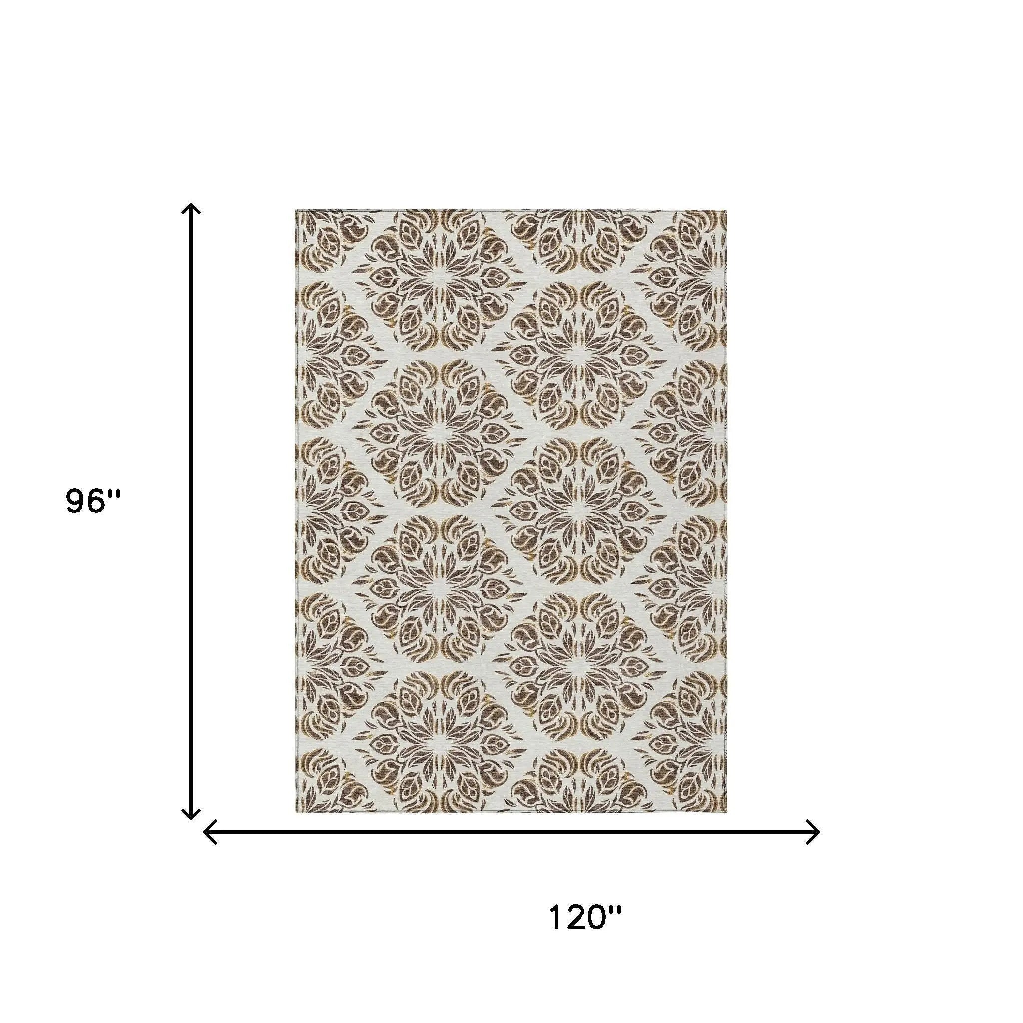 8' X 10' Brown And Ivory Damask Washable Indoor Outdoor Area Rug Homeroots Outdoor