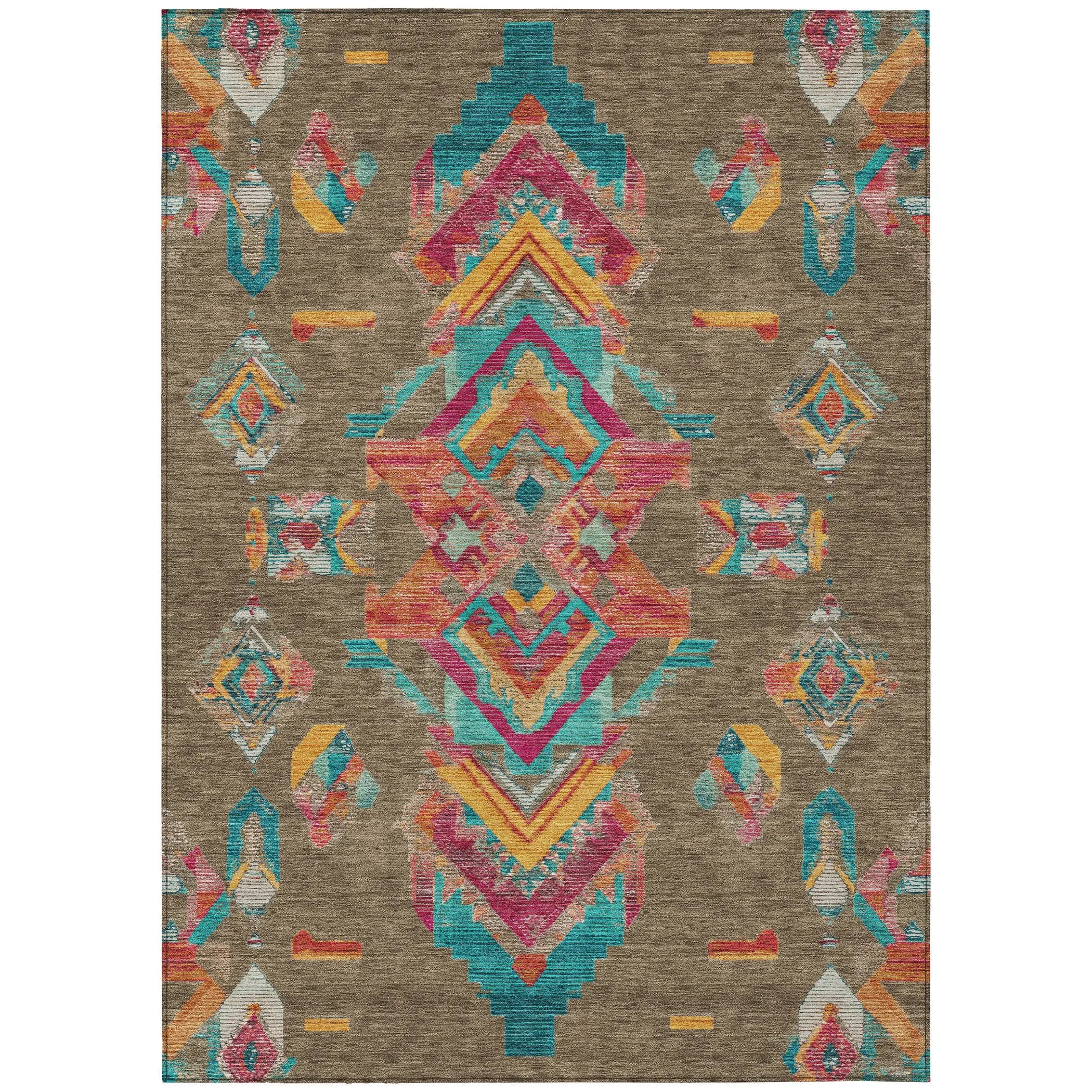 8' X 10' Brown And Ivory Tribal Washable Indoor Outdoor Area Rug Homeroots Outdoor