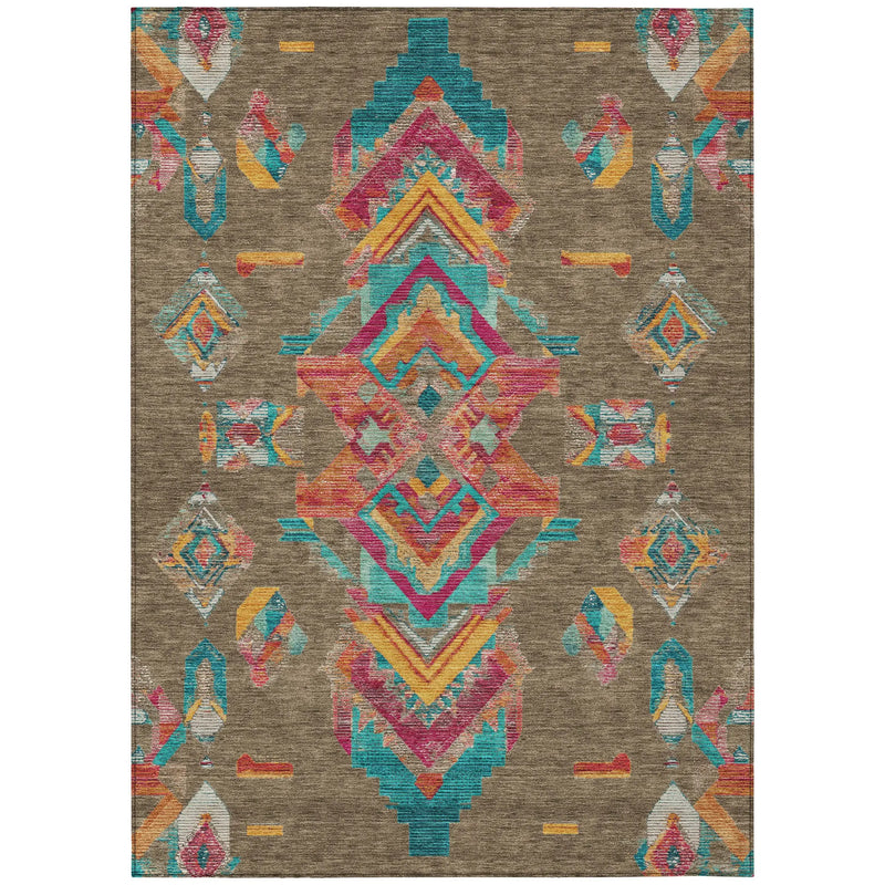 8' X 10' Brown And Ivory Tribal Washable Indoor Outdoor Area Rug Homeroots Outdoor