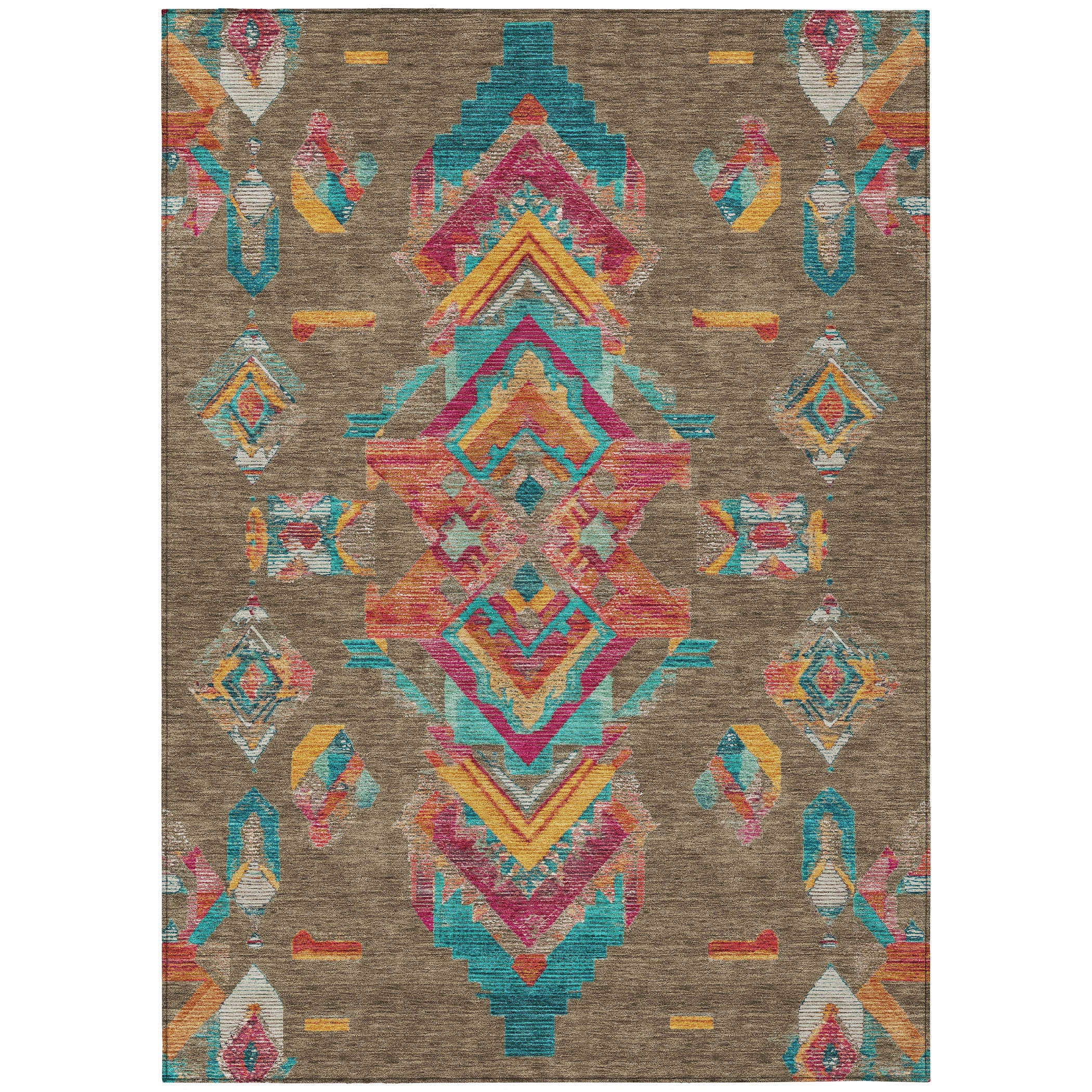 8' X 10' Brown And Ivory Tribal Washable Indoor Outdoor Area Rug Homeroots Outdoor