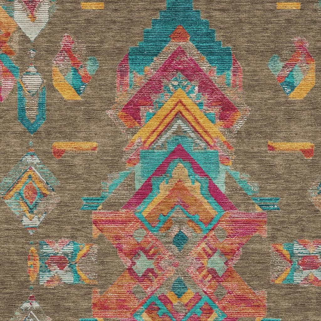 8' X 10' Brown And Ivory Tribal Washable Indoor Outdoor Area Rug Homeroots Outdoor