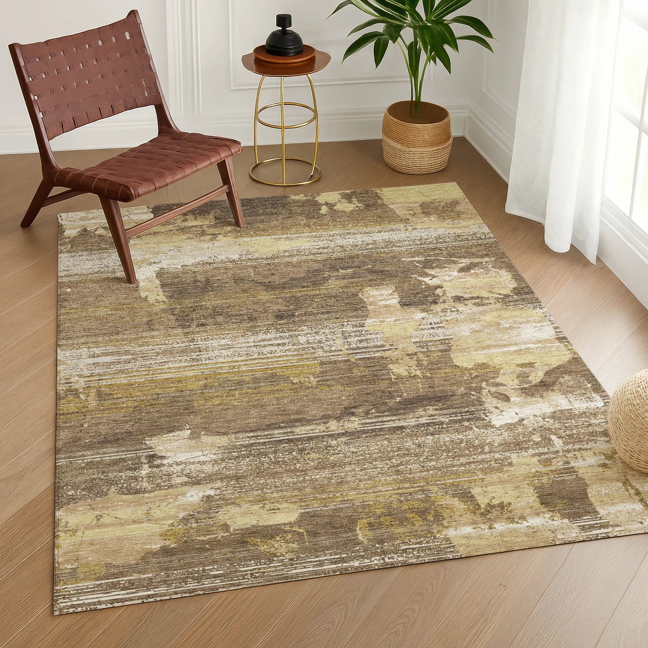 8' X 10' Brown And Khaki Abstract Washable Indoor Outdoor Area Rug Homeroots Outdoor