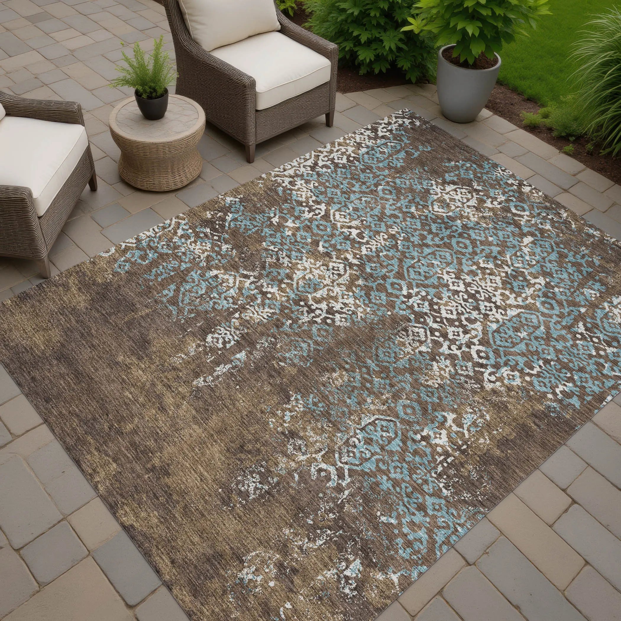 8' X 10' Brown And Khaki Oriental Washable Indoor Outdoor Area Rug Homeroots Outdoor