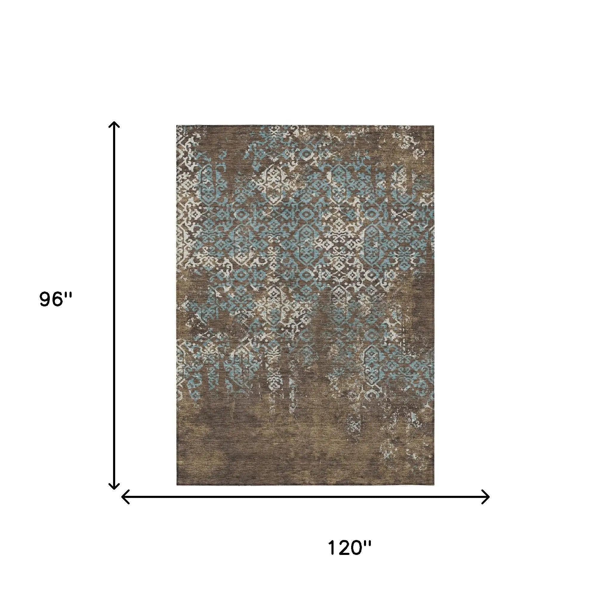 8' X 10' Brown And Khaki Oriental Washable Indoor Outdoor Area Rug Homeroots Outdoor