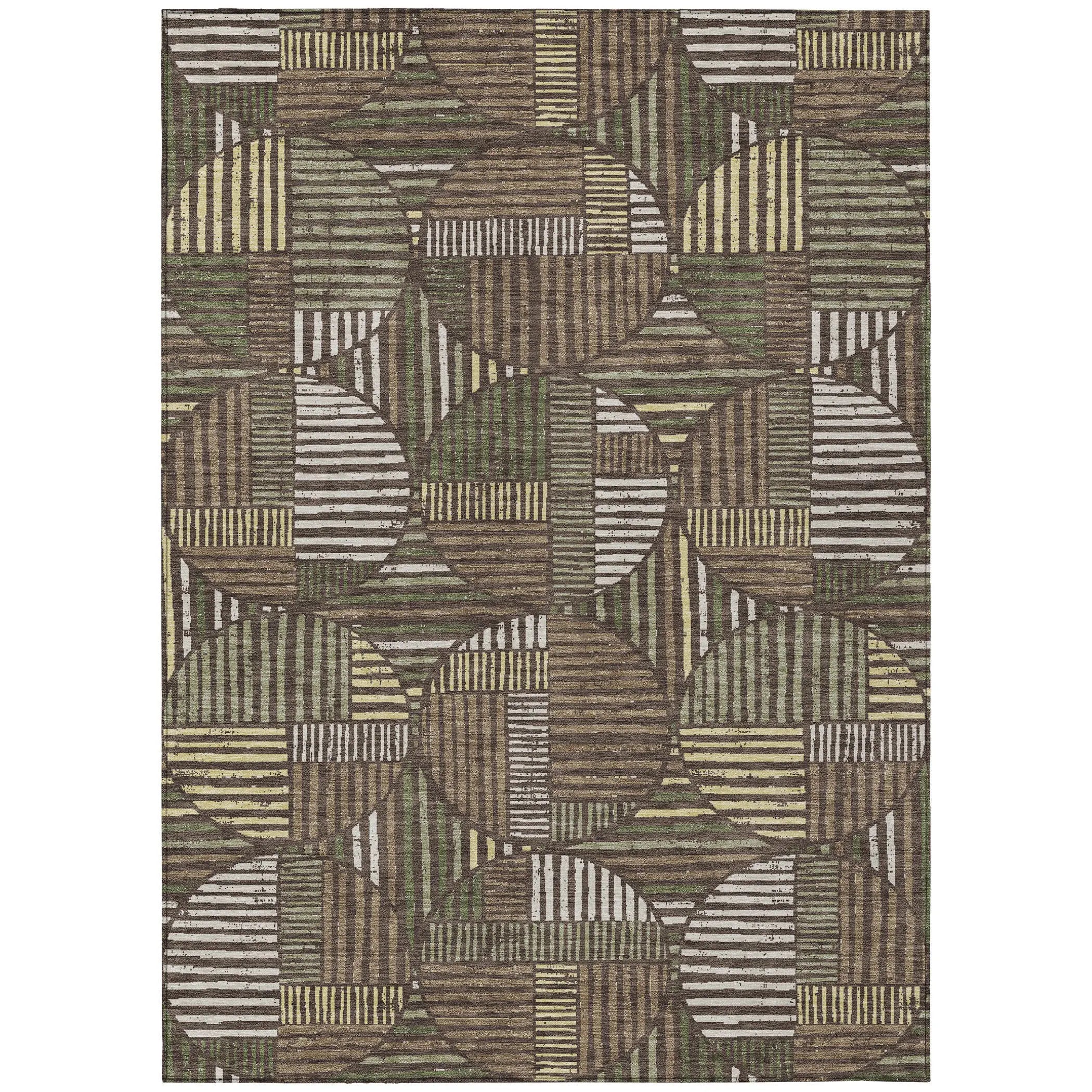 8' X 10' Brown And Linen Geometric Washable Indoor Outdoor Area Rug Homeroots Outdoor