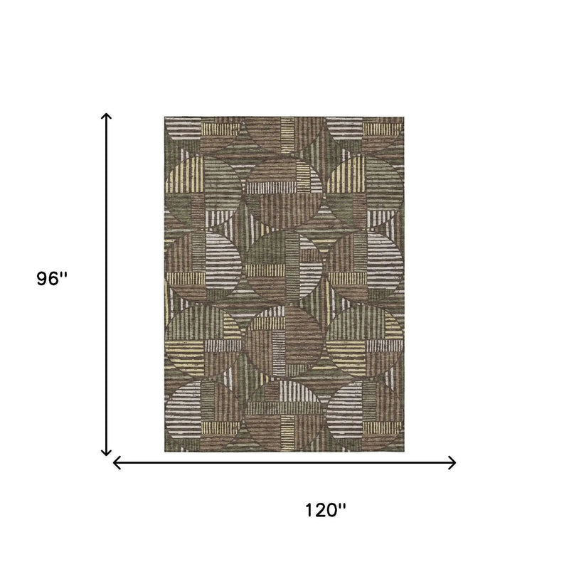 8' X 10' Brown And Linen Geometric Washable Indoor Outdoor Area Rug Homeroots Outdoor