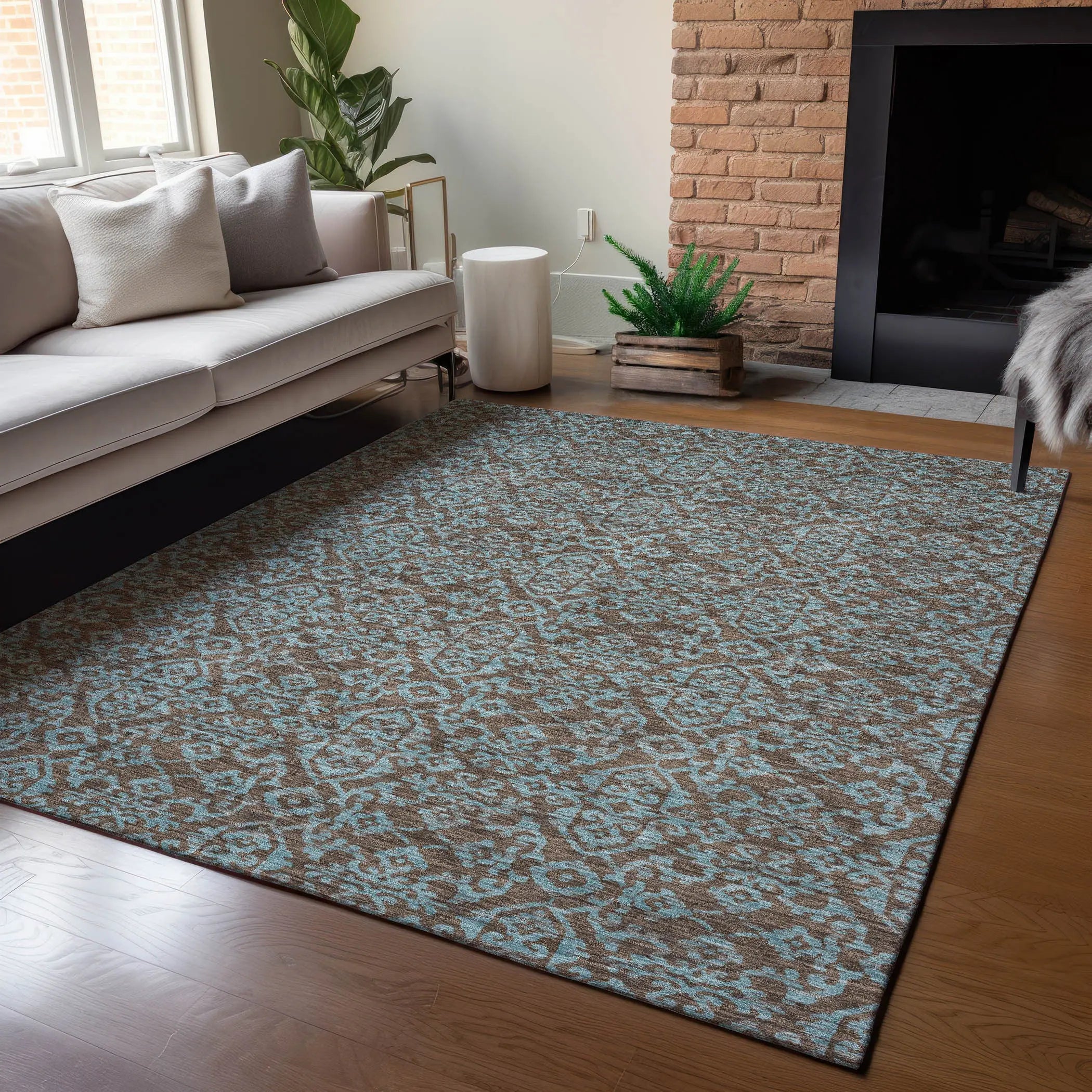 8' X 10' Brown And Linen Oriental Washable Indoor Outdoor Area Rug Homeroots Outdoor
