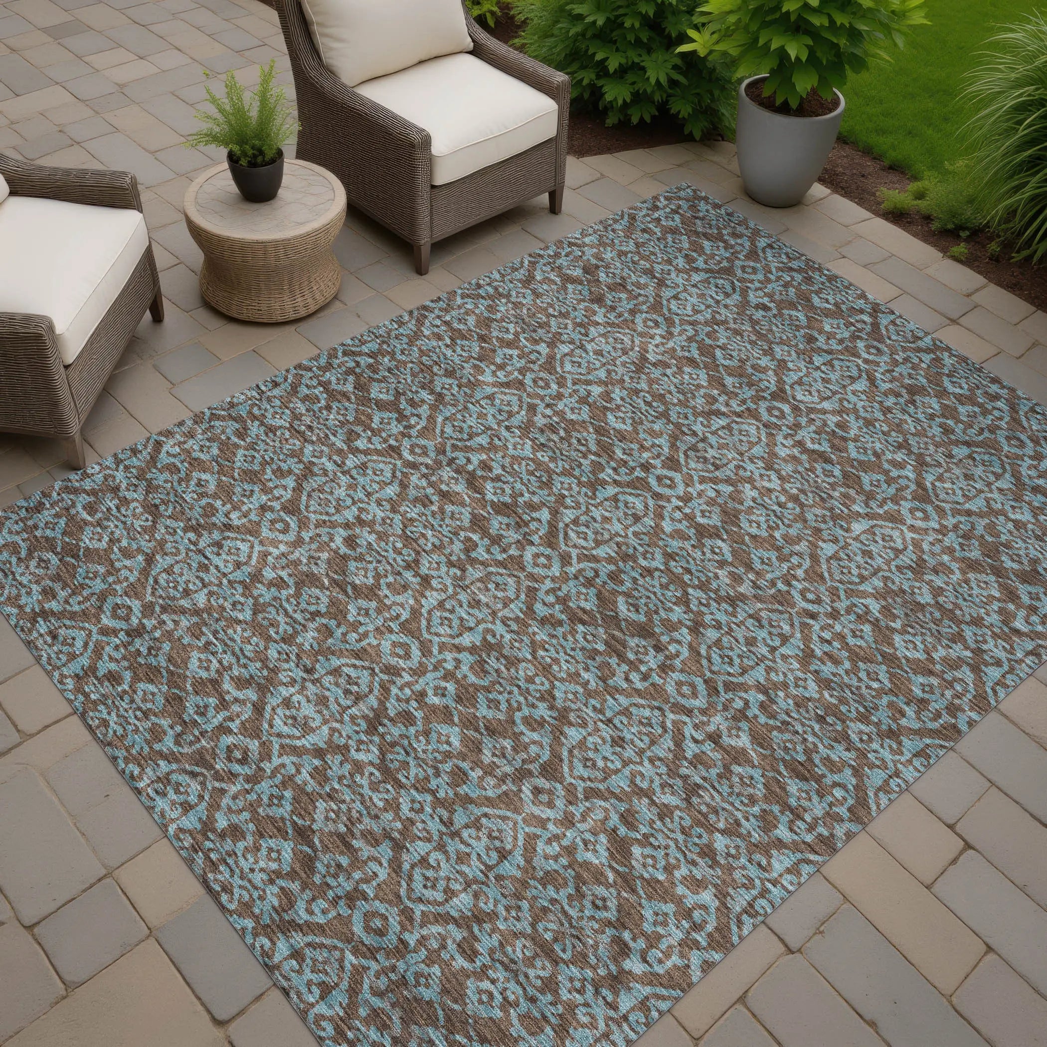 8' X 10' Brown And Linen Oriental Washable Indoor Outdoor Area Rug Homeroots Outdoor