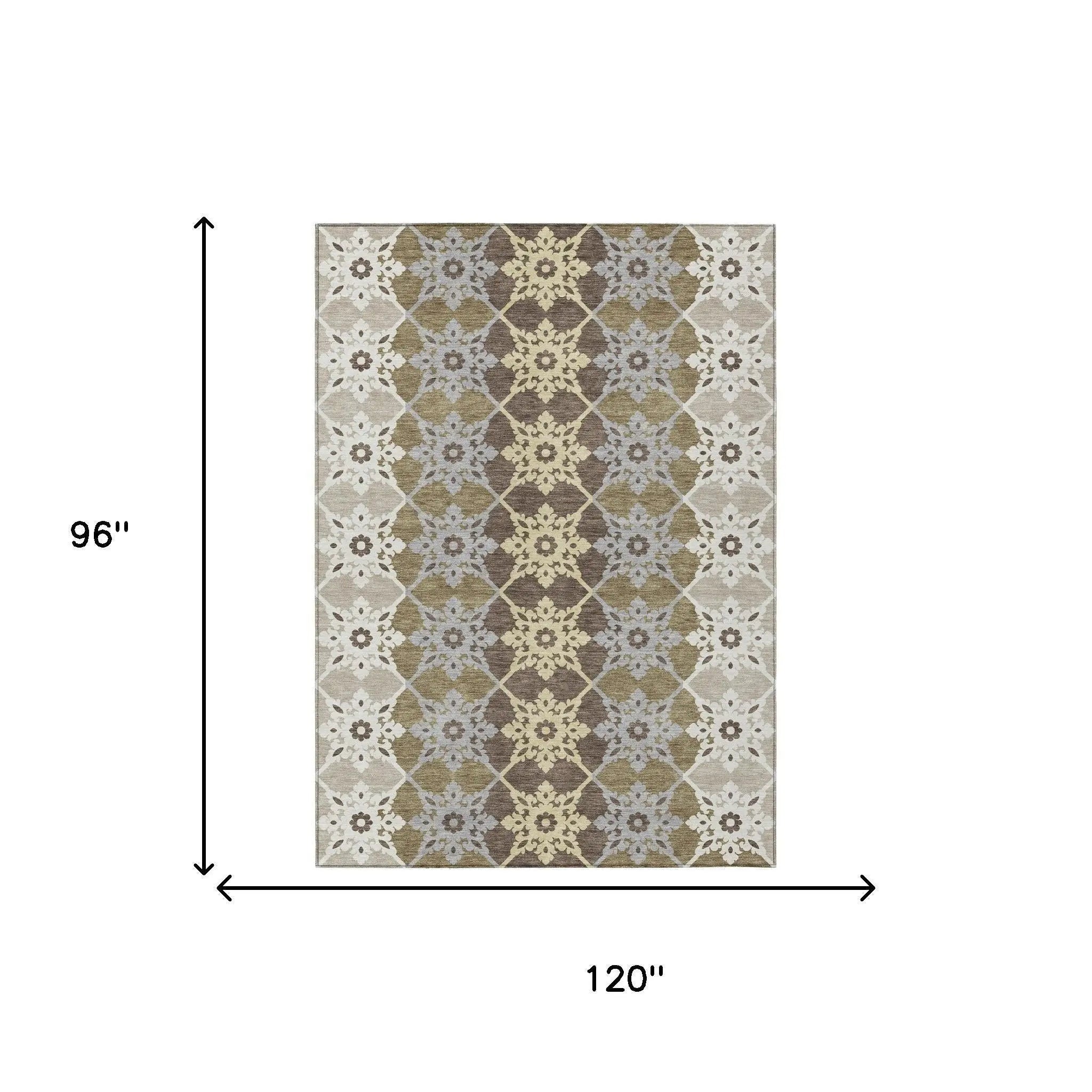 8' X 10' Brown And Pewter Floral Medallion Washable Indoor Outdoor Area Rug Homeroots Outdoor