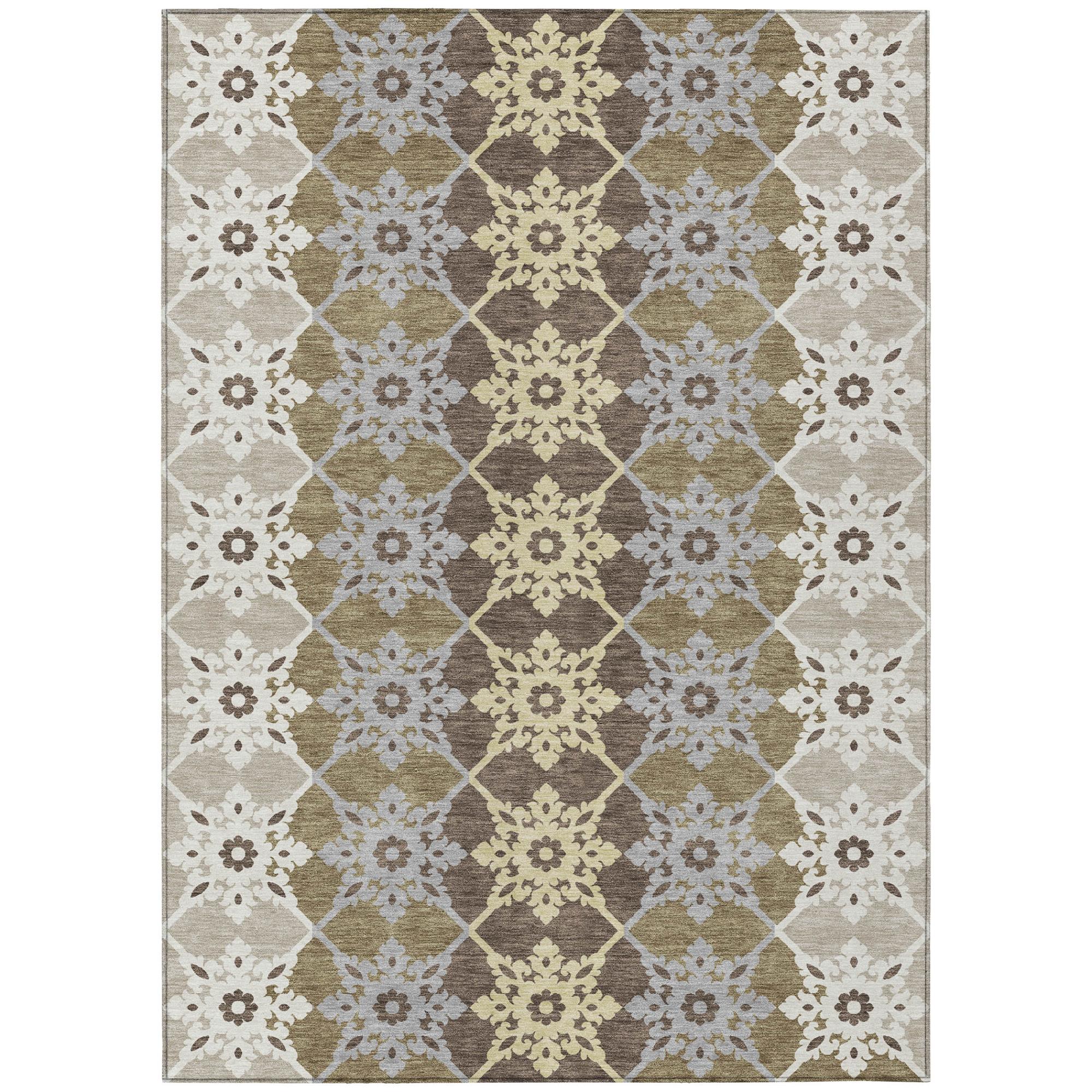 8' X 10' Brown And Pewter Floral Medallion Washable Indoor Outdoor Area Rug Homeroots Outdoor
