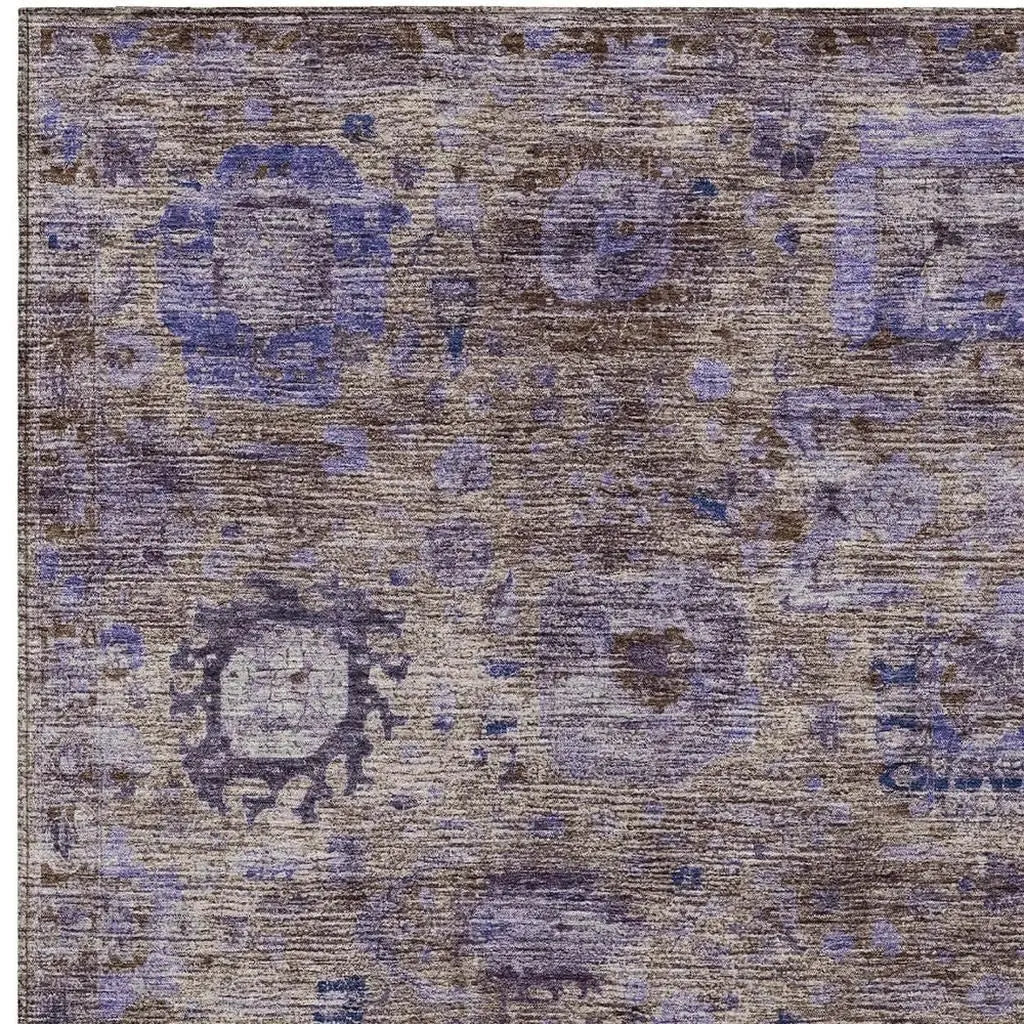 8' X 10' Brown And Plum Abstract Washable Indoor Outdoor Area Rug Homeroots Outdoor