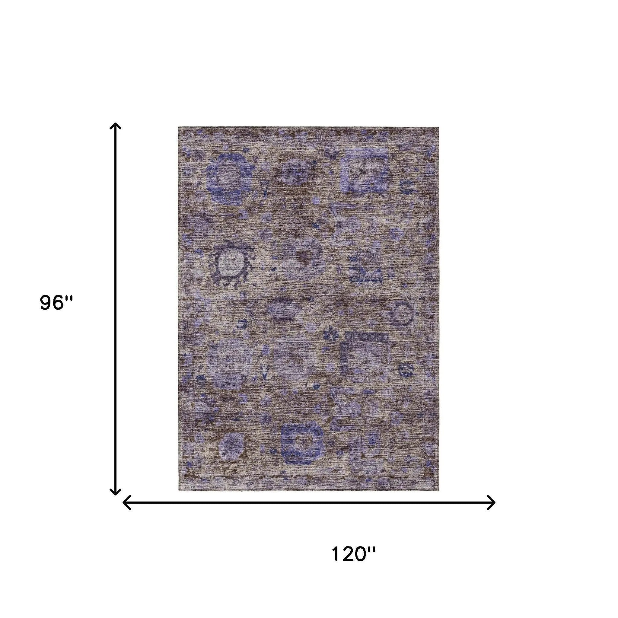 8' X 10' Brown And Plum Abstract Washable Indoor Outdoor Area Rug Homeroots Outdoor