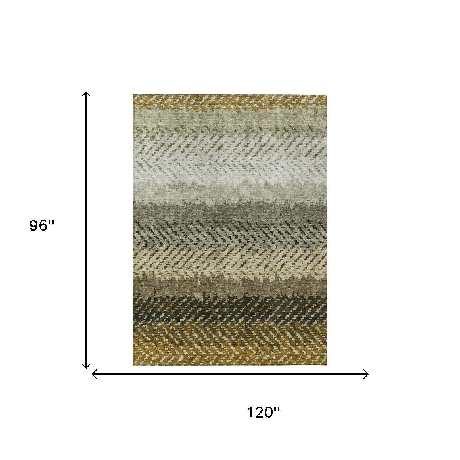 8' X 10' Brown And Sage Striped Washable Indoor Outdoor Area Rug Homeroots Outdoor