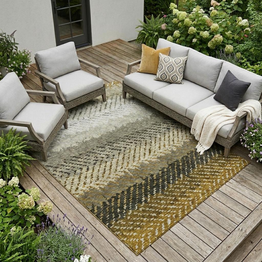 8' X 10' Brown And Sage Striped Washable Indoor Outdoor Area Rug Homeroots Outdoor