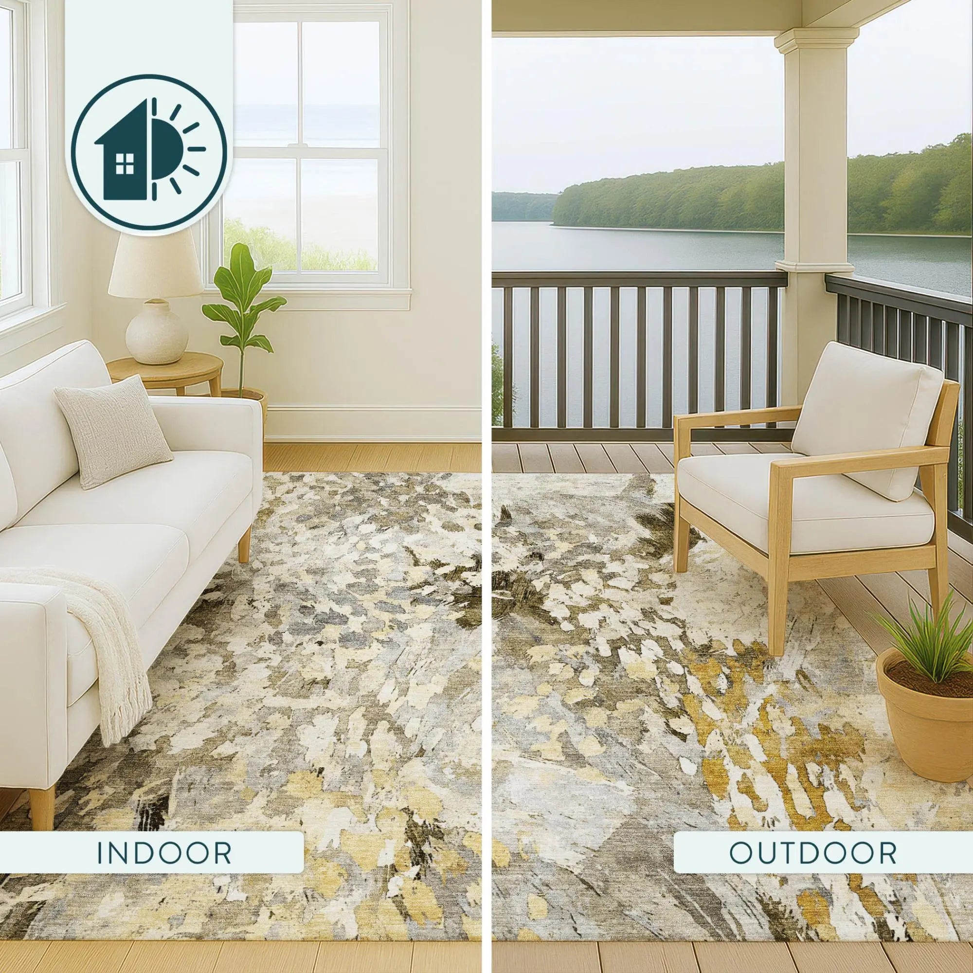 8' X 10' Brown And Silver Abstract Washable Indoor Outdoor Area Rug Homeroots Outdoor
