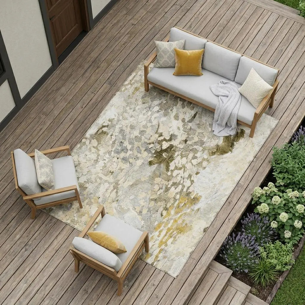 8' X 10' Brown And Silver Abstract Washable Indoor Outdoor Area Rug Homeroots Outdoor