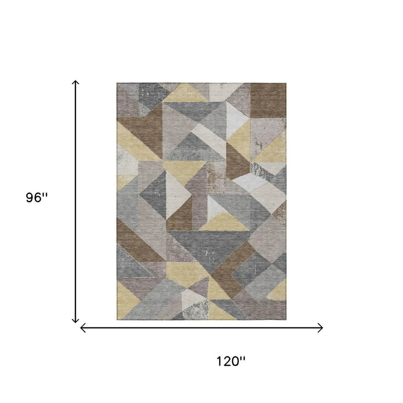 8' X 10' Brown And Silver Geometric Washable Indoor Outdoor Area Rug Homeroots Outdoor
