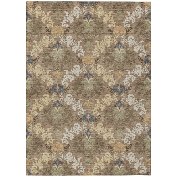 8' X 10' Brown And Taupe Damask Washable Indoor Outdoor Area Rug Homeroots Outdoor