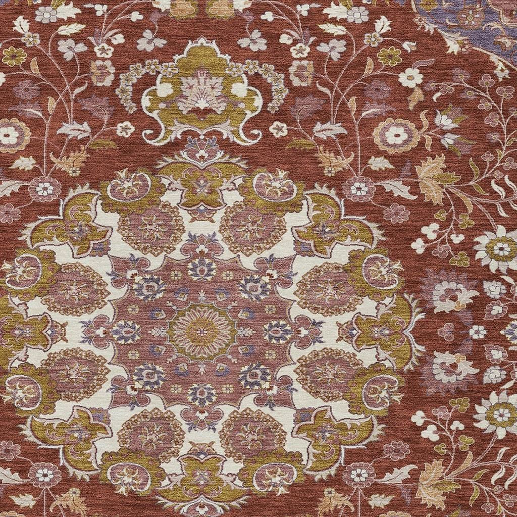 8' X 10' Burgundy And Red Damask Washable Indoor Outdoor Area Rug Homeroots Outdoor