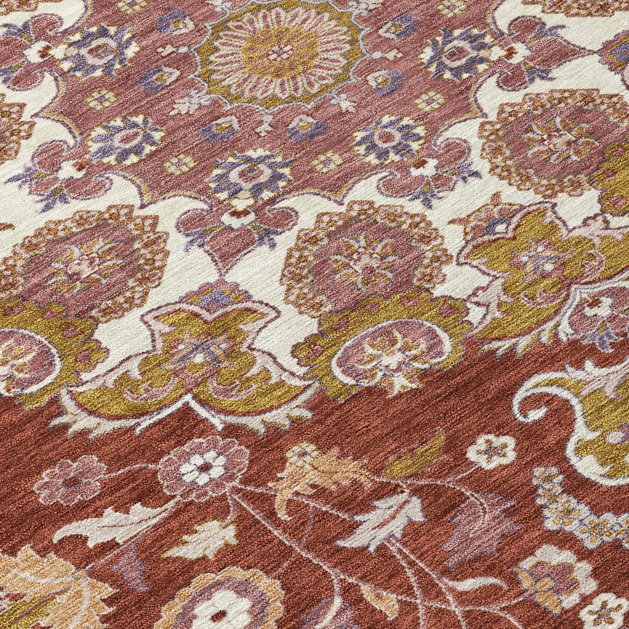 8' X 10' Burgundy And Red Damask Washable Indoor Outdoor Area Rug Homeroots Outdoor