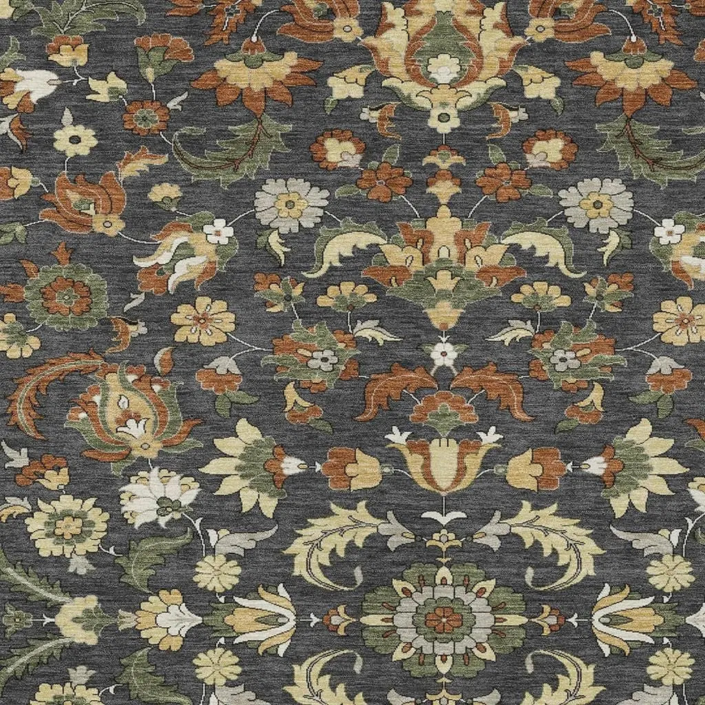 8' X 10' Charcoal And Black Floral Medallion Washable Indoor Outdoor Area Rug Homeroots Outdoor