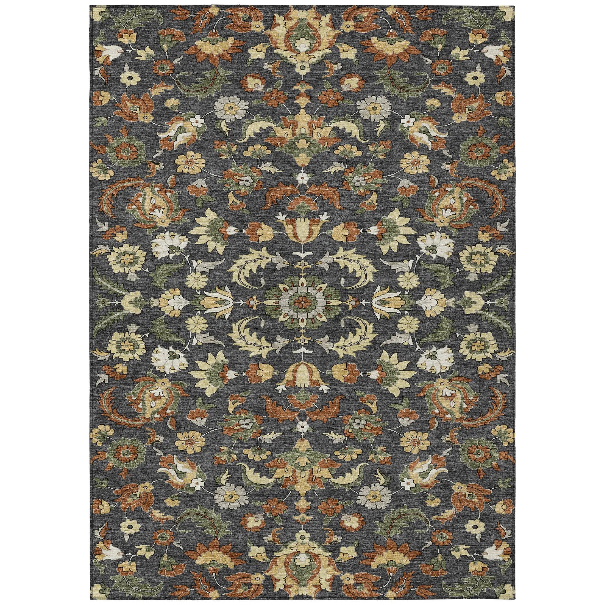 8' X 10' Charcoal And Black Floral Medallion Washable Indoor Outdoor Area Rug Homeroots Outdoor