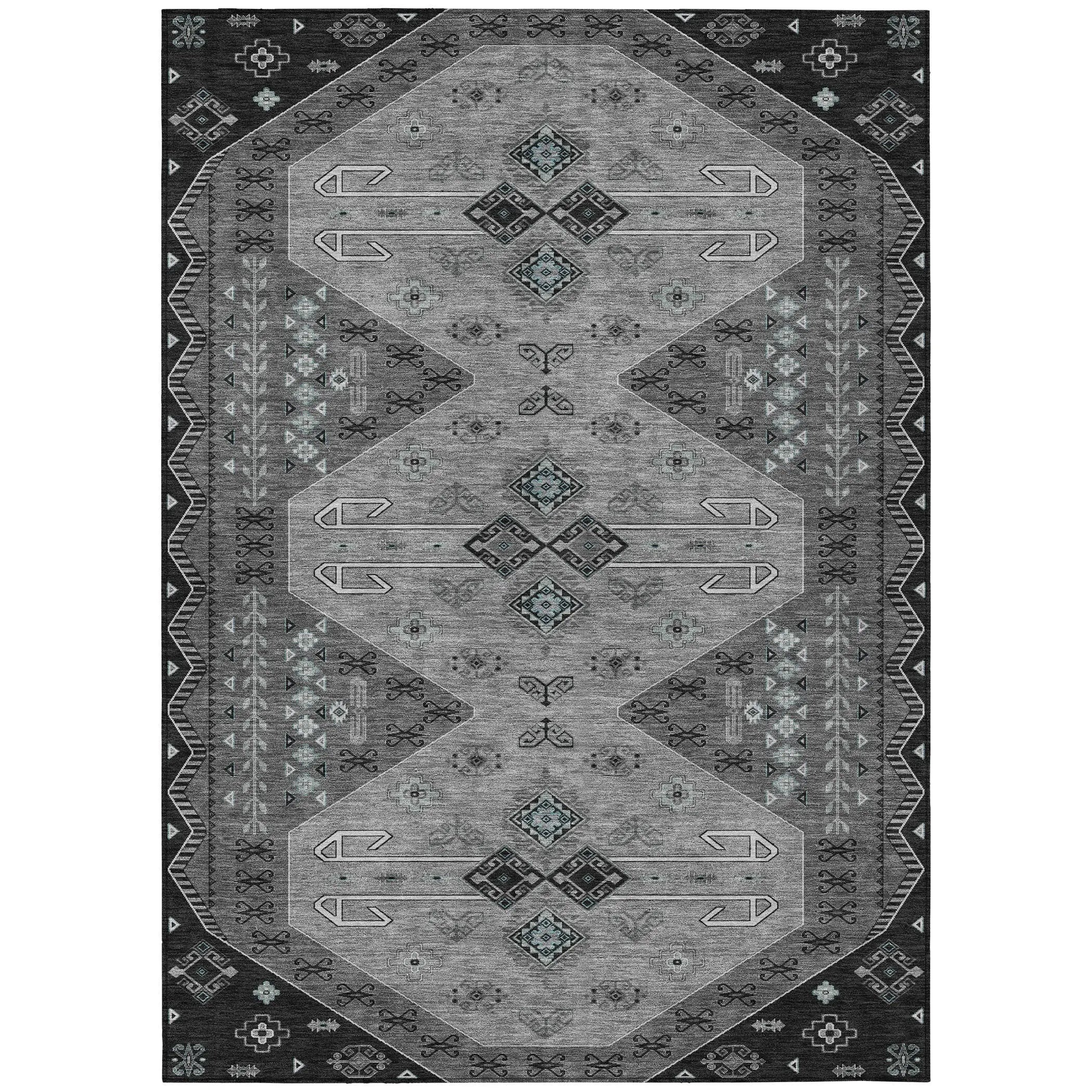 8' X 10' Charcoal And Black Geometric Washable Indoor Outdoor Area Rug Homeroots Outdoor