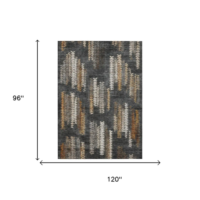 8' X 10' Charcoal And Gray Striped Washable Indoor Outdoor Area Rug Homeroots Outdoor