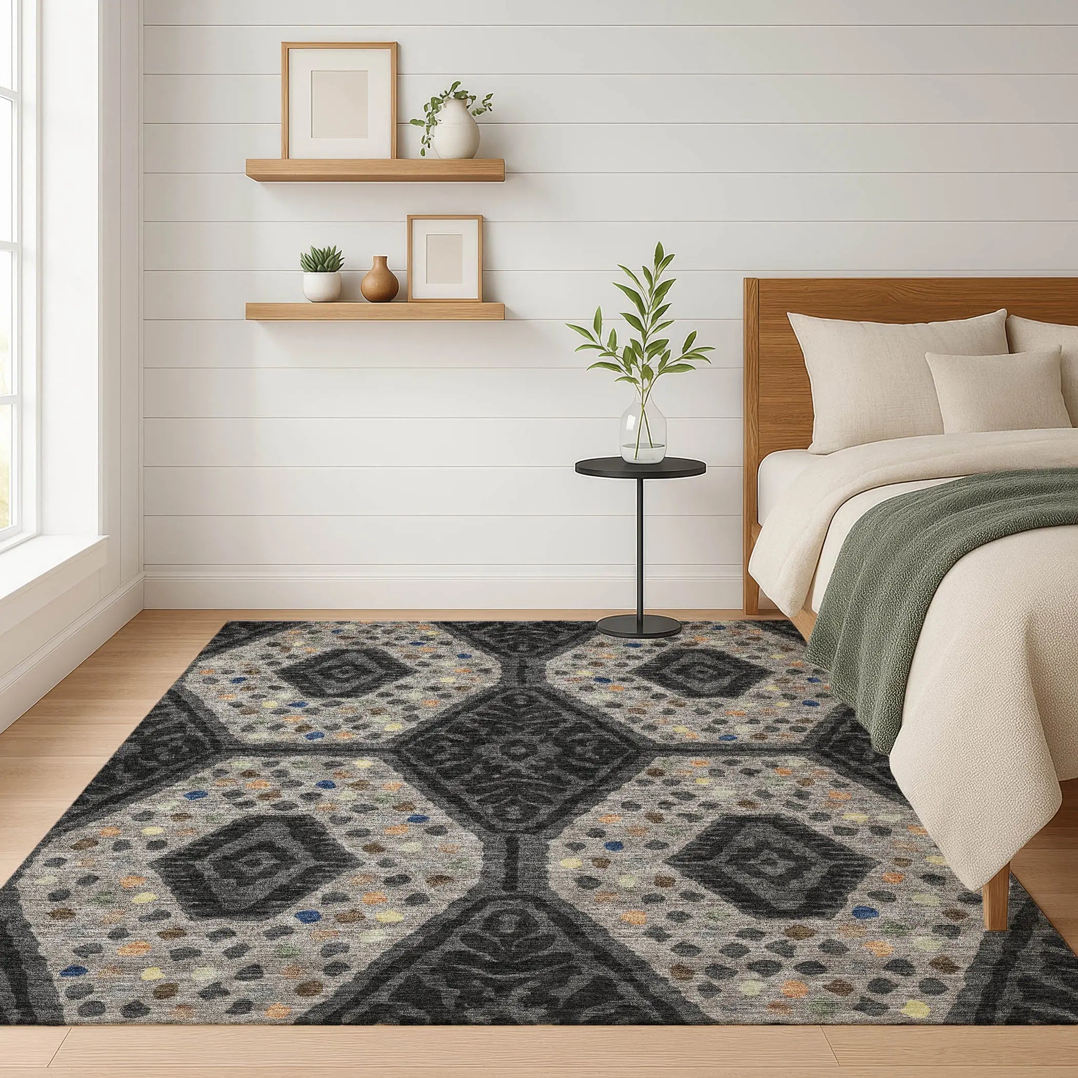 8' X 10' Charcoal And Gray Tribal Washable Indoor Outdoor Area Rug Homeroots Outdoor