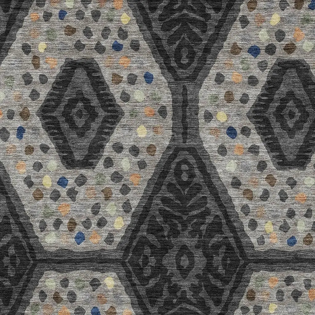 8' X 10' Charcoal And Gray Tribal Washable Indoor Outdoor Area Rug Homeroots Outdoor