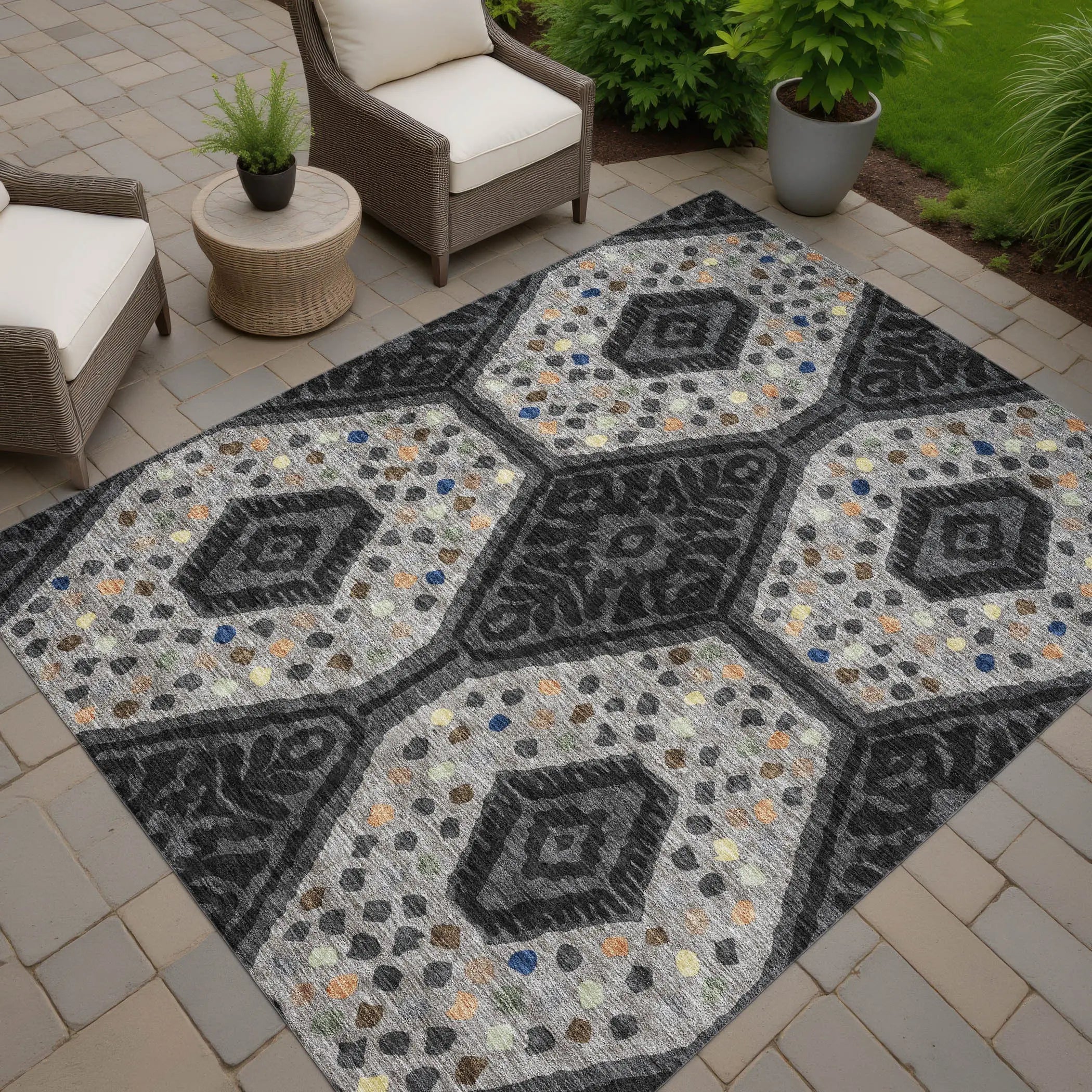8' X 10' Charcoal And Gray Tribal Washable Indoor Outdoor Area Rug Homeroots Outdoor