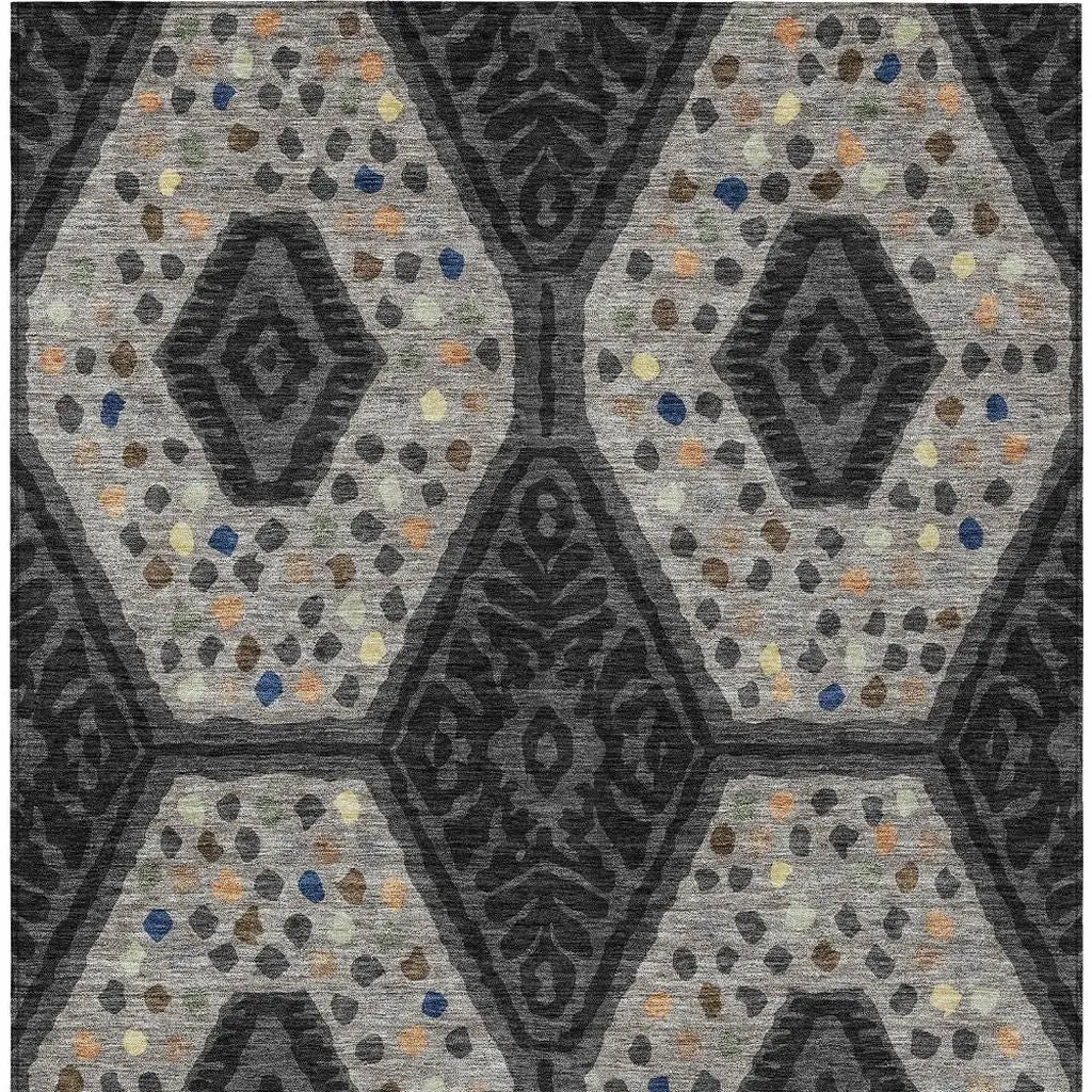 8' X 10' Charcoal And Gray Tribal Washable Indoor Outdoor Area Rug Homeroots Outdoor