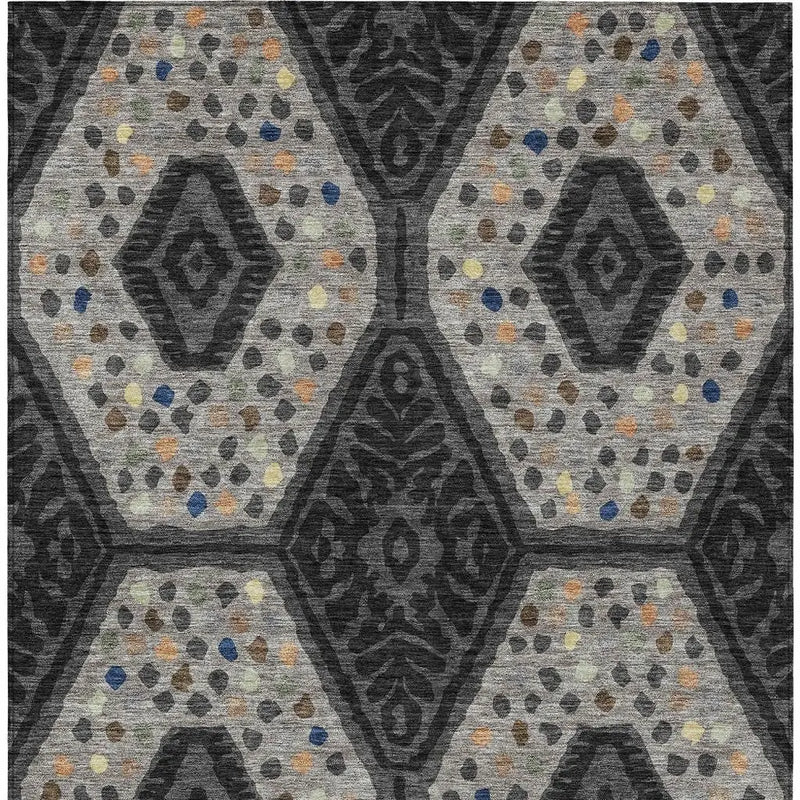 8' X 10' Charcoal And Gray Tribal Washable Indoor Outdoor Area Rug Homeroots Outdoor