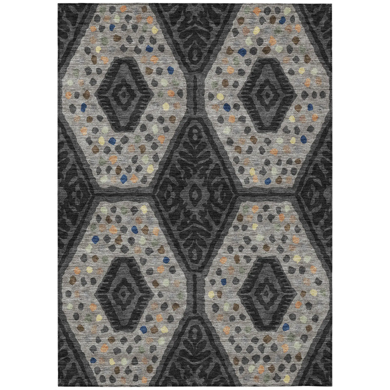 8' X 10' Charcoal And Gray Tribal Washable Indoor Outdoor Area Rug Homeroots Outdoor