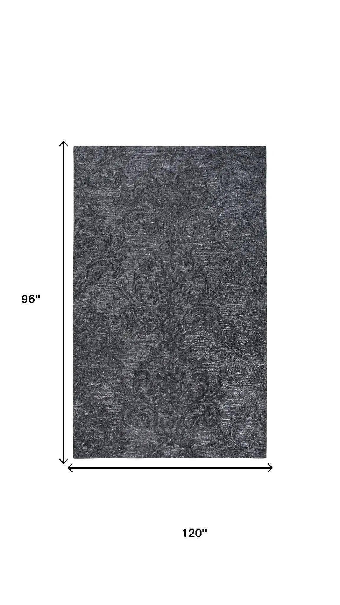 8' X 10' Charcoal And Gray Wool Damask Hand Tufted Area Rug Homeroots Home Decor