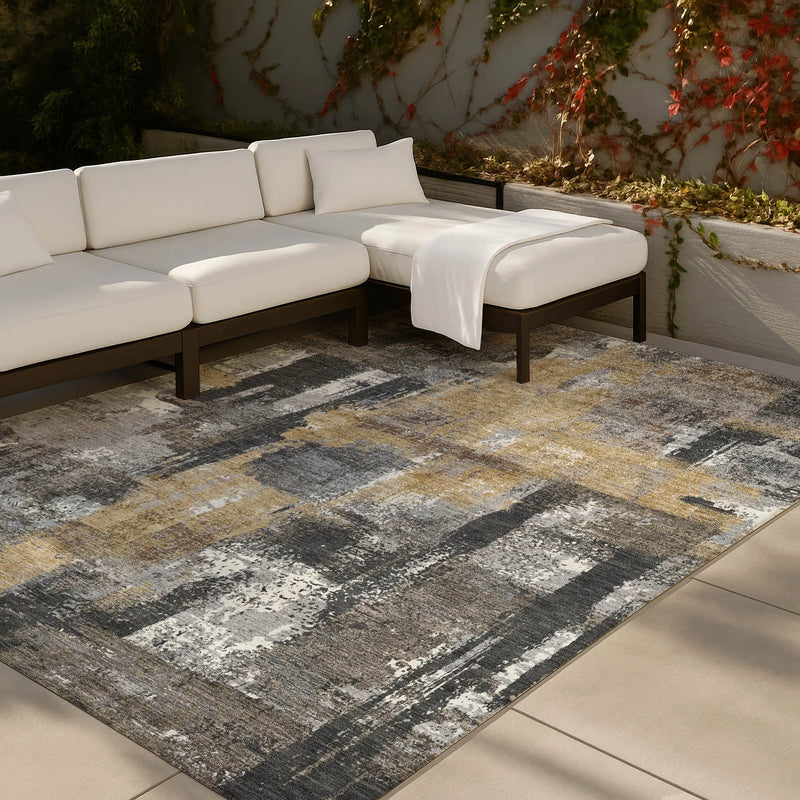 8' X 10' Charcoal And Ivory Abstract Washable Indoor Outdoor Area Rug Homeroots Outdoor