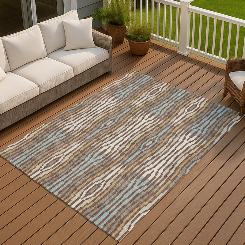 8' X 10' Chocolate And Aqua Abstract Washable Indoor Outdoor Area Rug Homeroots Outdoor