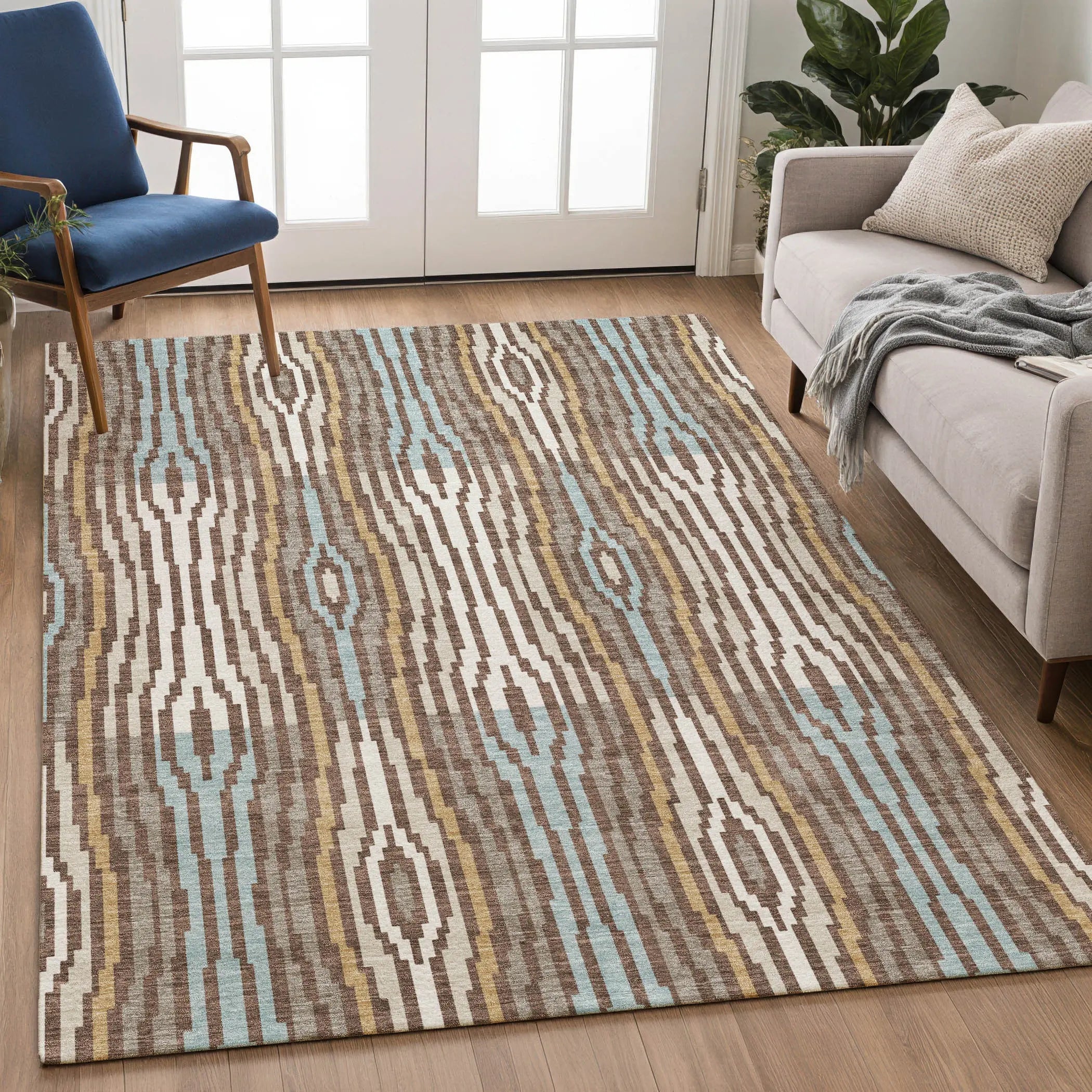 8' X 10' Chocolate And Aqua Abstract Washable Indoor Outdoor Area Rug Homeroots Outdoor