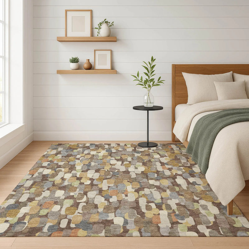 8' X 10' Chocolate And Beige Abstract Washable Indoor Outdoor Area Rug Homeroots Outdoor