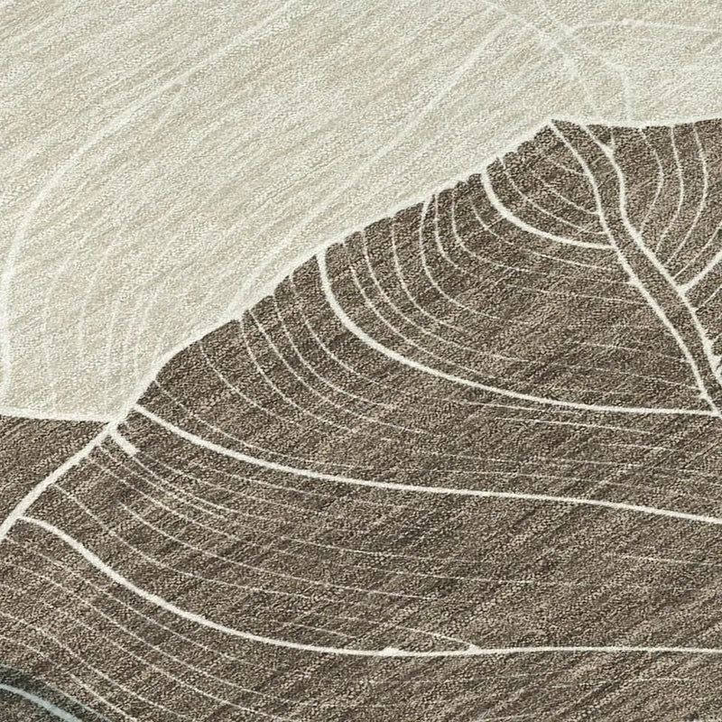 Abstract beige and brown area rug with textured lines, perfect for modern decor. Soft material, stylish design.
