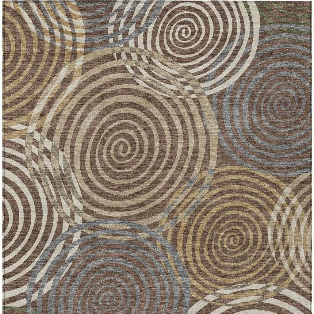 8' X 10' Chocolate And Beige Geometric Washable Indoor Outdoor Area Rug Homeroots Outdoor