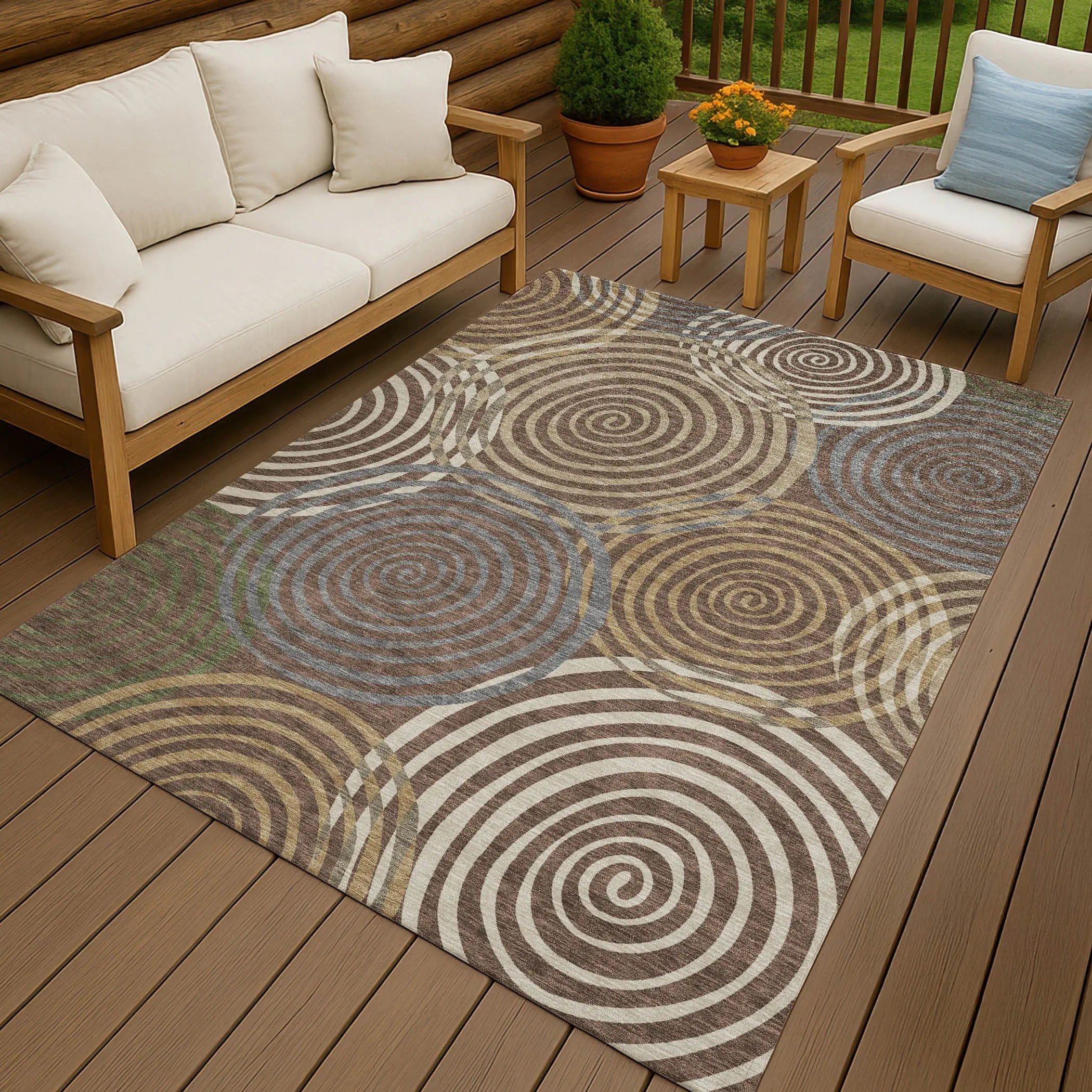 8' X 10' Chocolate And Beige Geometric Washable Indoor Outdoor Area Rug Homeroots Outdoor