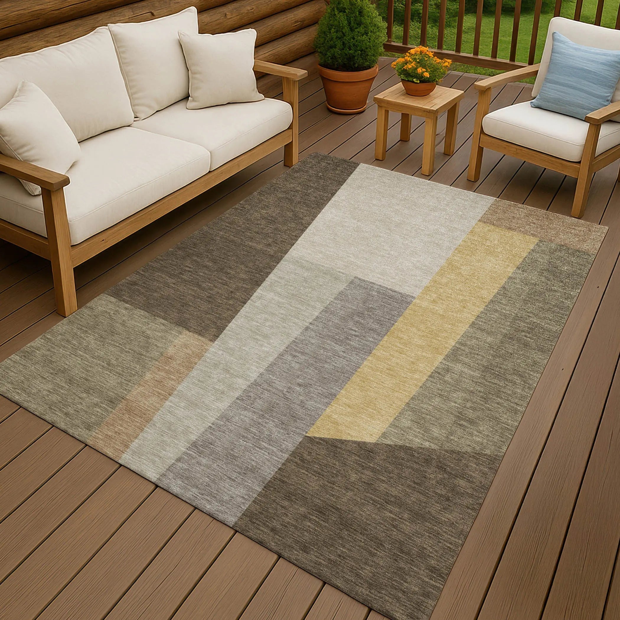 8' X 10' Chocolate And Beige Geometric Washable Indoor Outdoor Area Rug Homeroots Outdoor