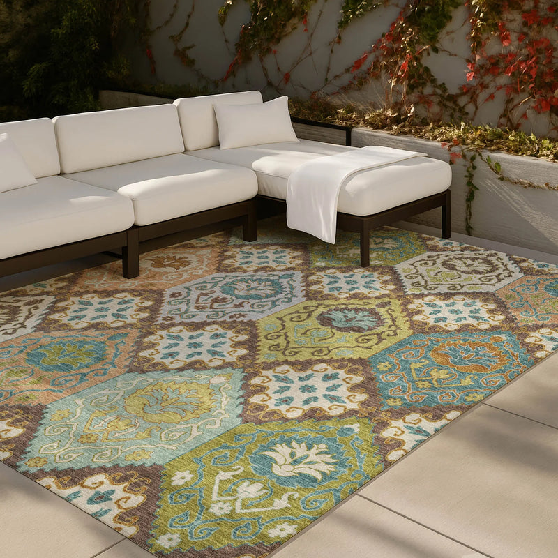 8' X 10' Chocolate And Beige Geometric Washable Indoor Outdoor Area Rug Homeroots Outdoor